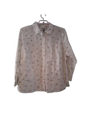 Talbots nwt shirt womens 3X white snowflake pattern button up cotton